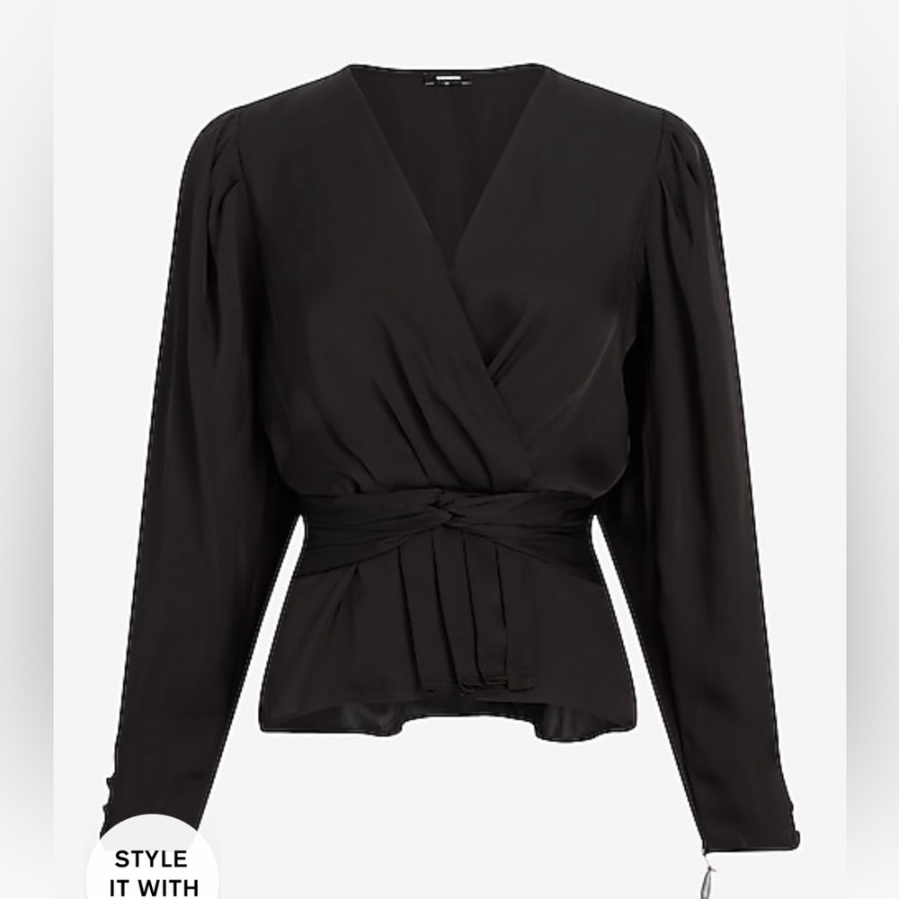 Express Satin V Neck Twist Front Peplum Top